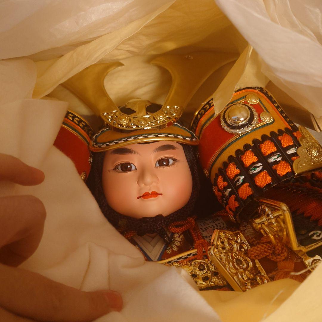 美品 40年前の五月人形 大将人形 屏風 畳台 黒甲冑付き