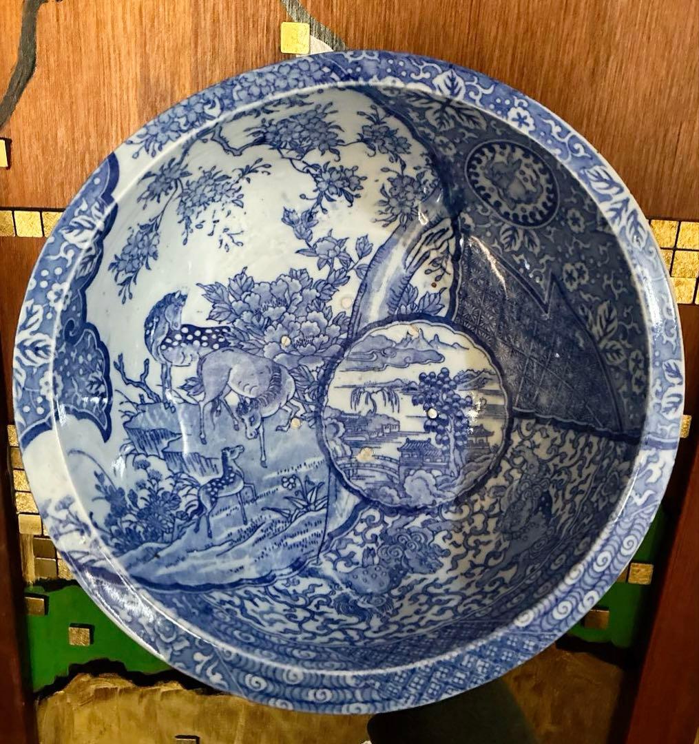 骨董　図変わり印判　超希少ブチ馬群　唐獅子　花唐草　捨身月兎　窓絵　兜型　大鉢