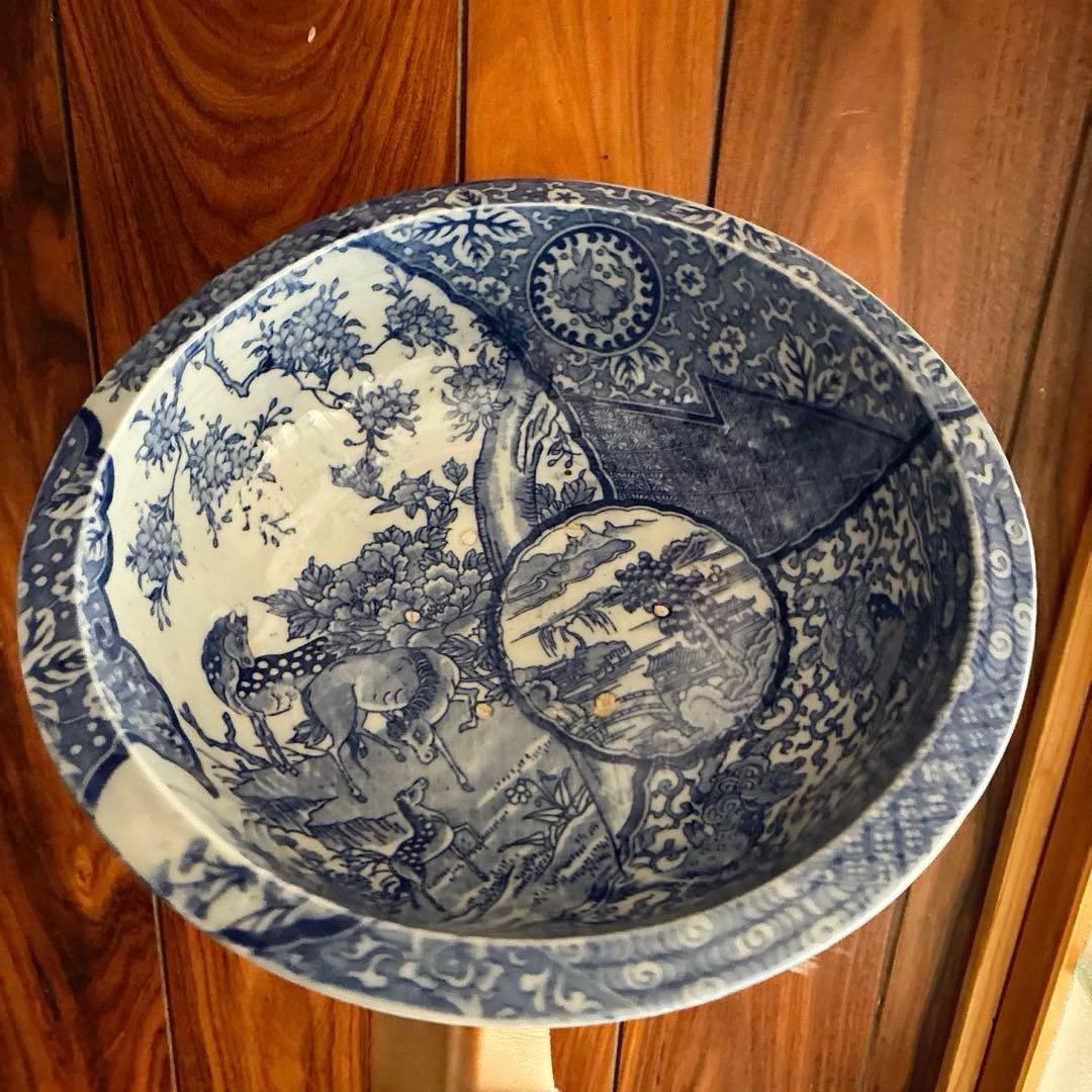骨董　図変わり印判　超希少ブチ馬群　唐獅子　花唐草　捨身月兎　窓絵　兜型　大鉢