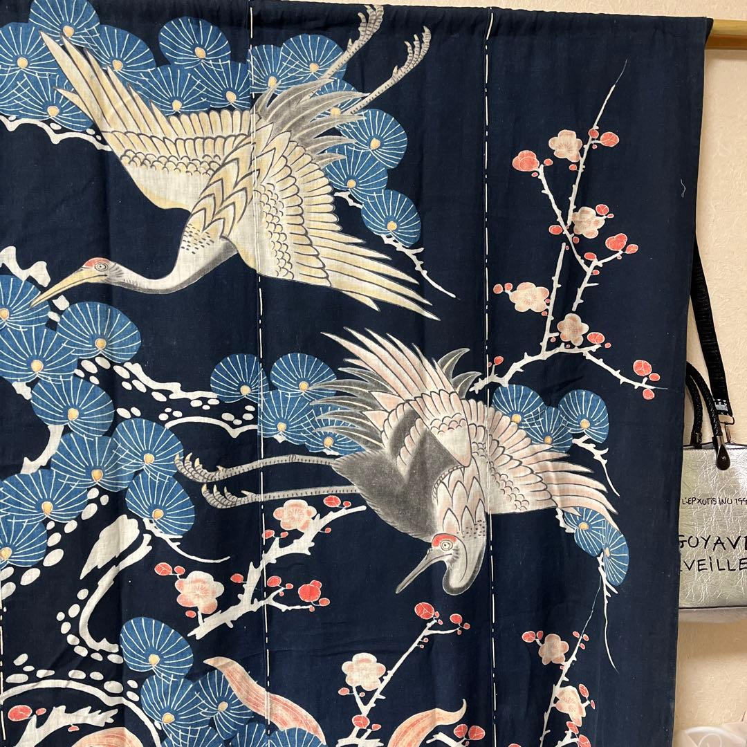 希少貴重藍染筒描き鶴亀松竹梅柄