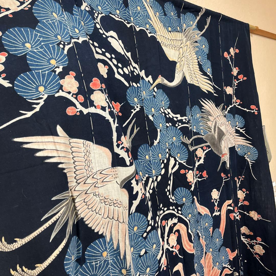 希少貴重藍染筒描き鶴亀松竹梅柄
