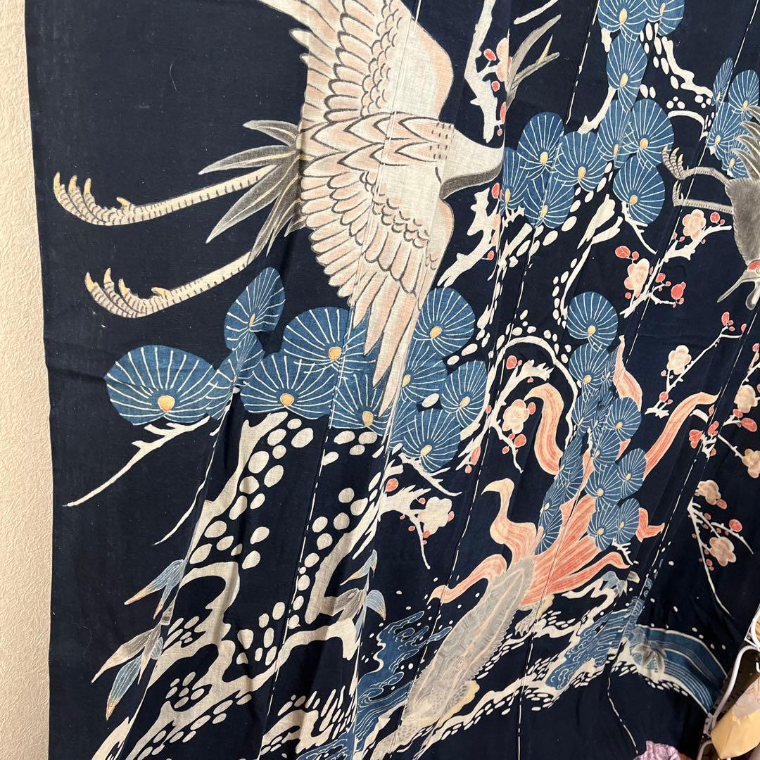 希少貴重藍染筒描き鶴亀松竹梅柄