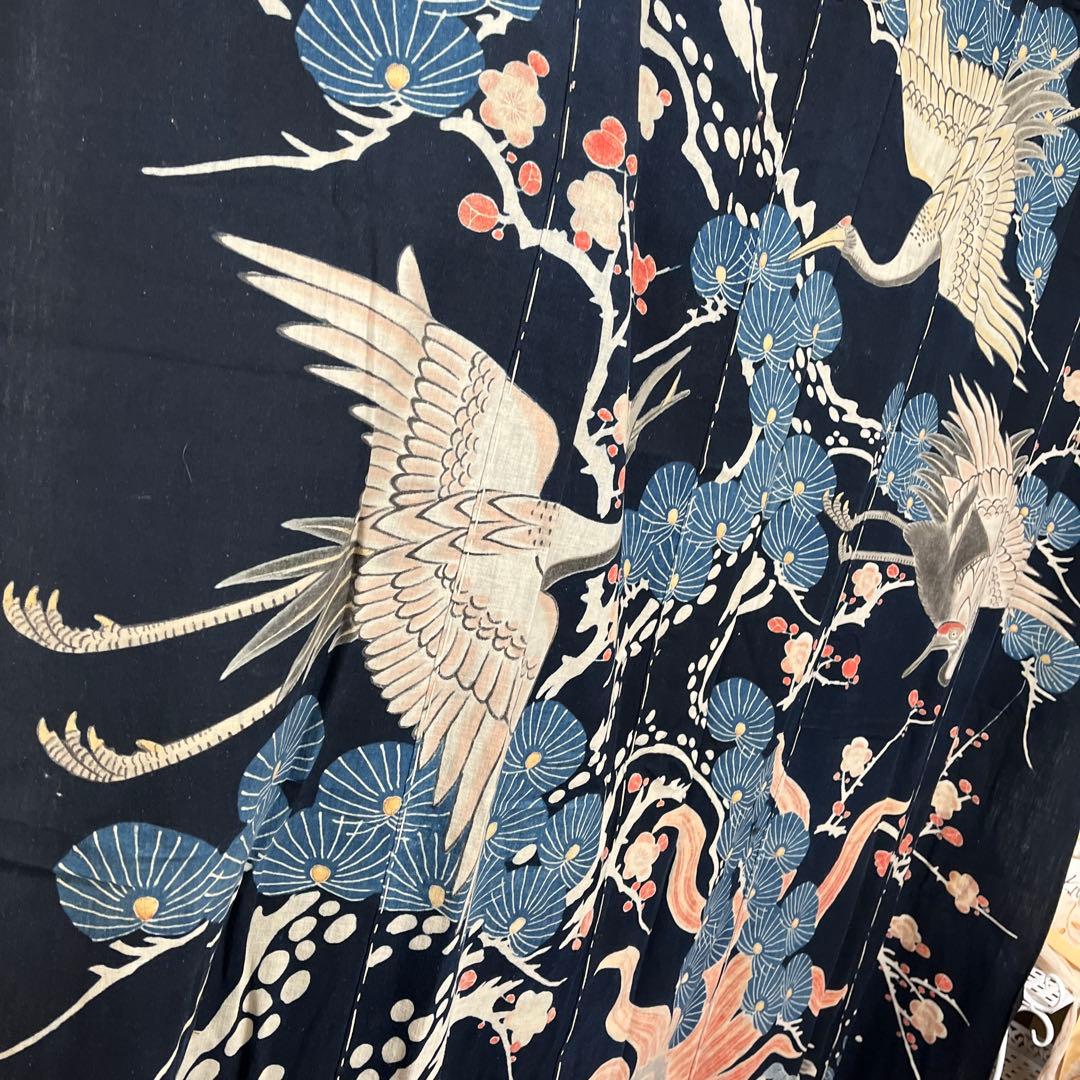 希少貴重藍染筒描き鶴亀松竹梅柄