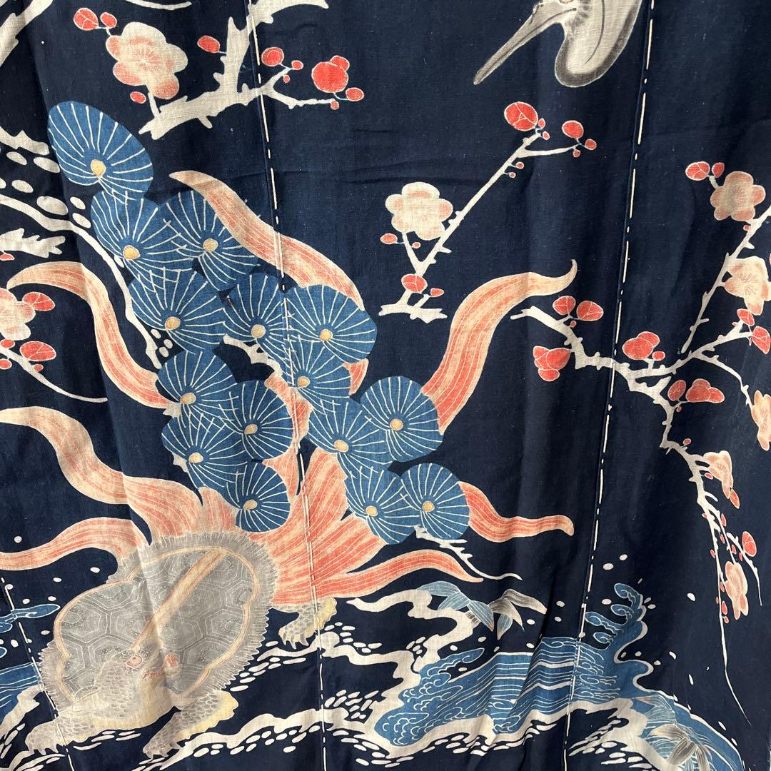 希少貴重藍染筒描き鶴亀松竹梅柄