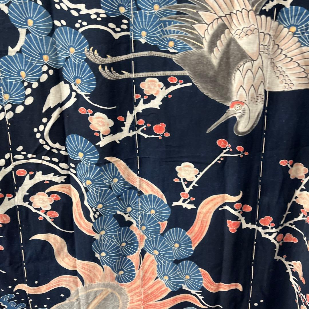 希少貴重藍染筒描き鶴亀松竹梅柄