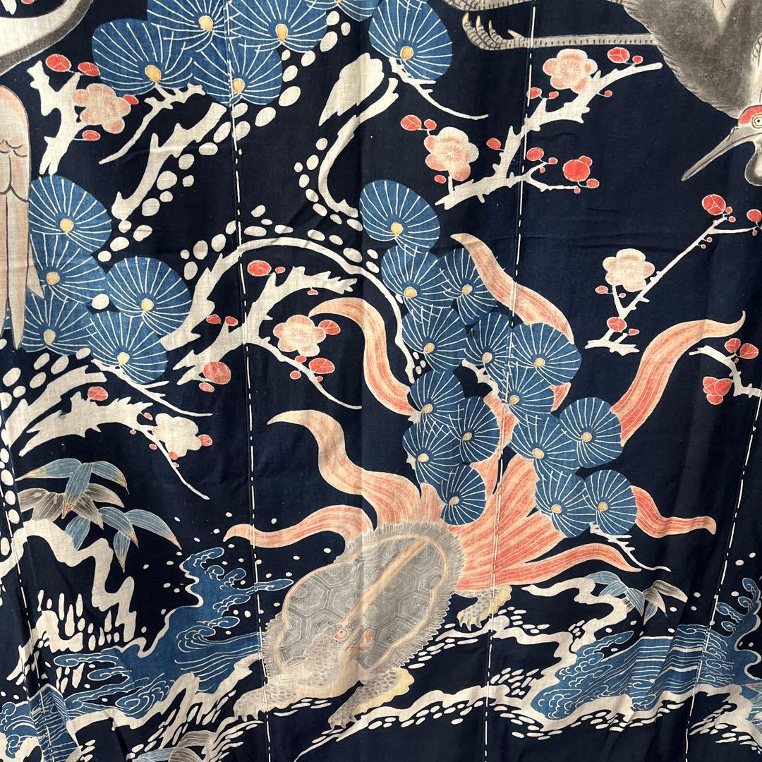希少貴重藍染筒描き鶴亀松竹梅柄