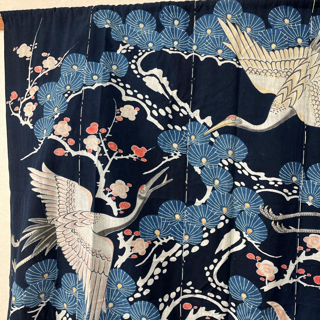 希少貴重藍染筒描き鶴亀松竹梅柄