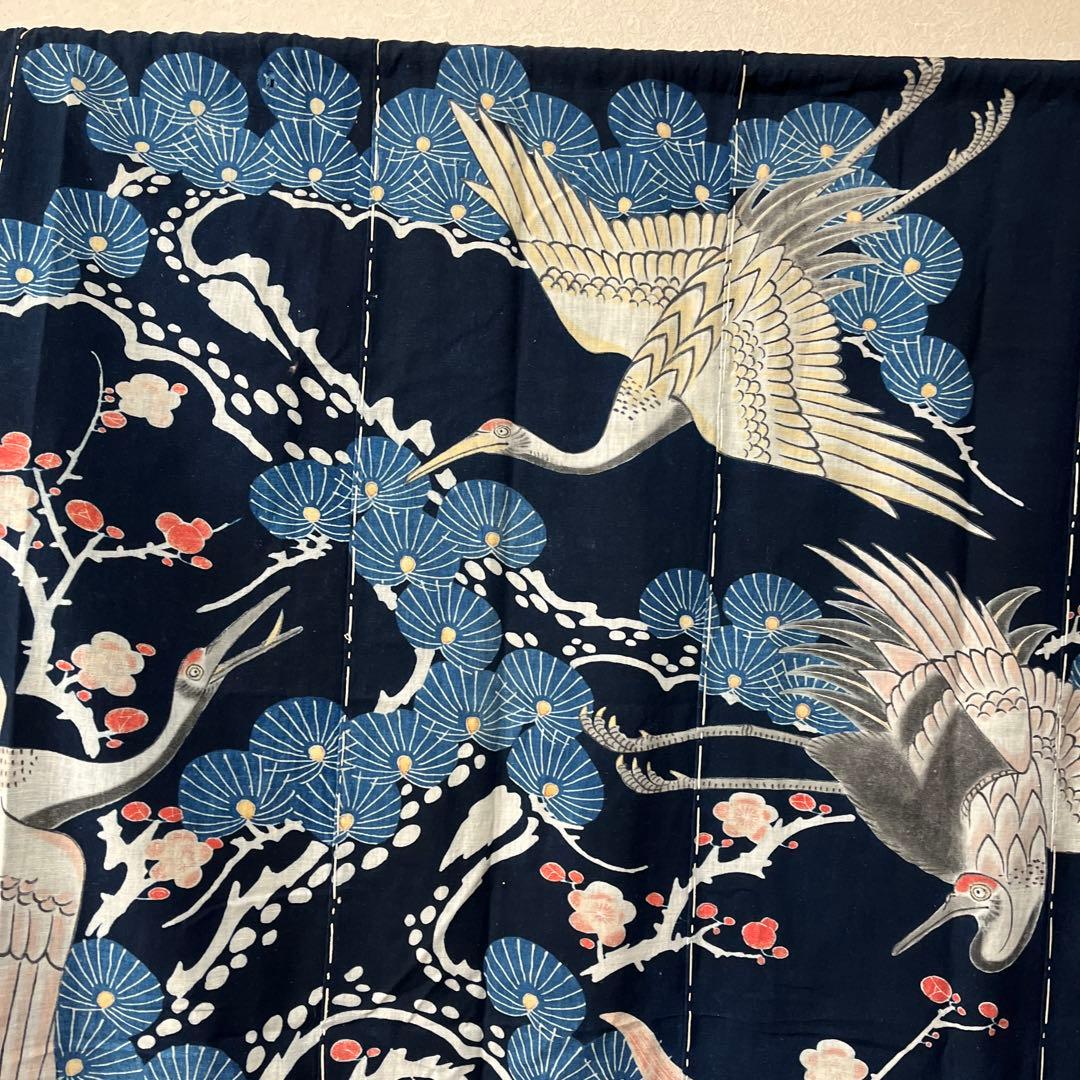 希少貴重藍染筒描き鶴亀松竹梅柄