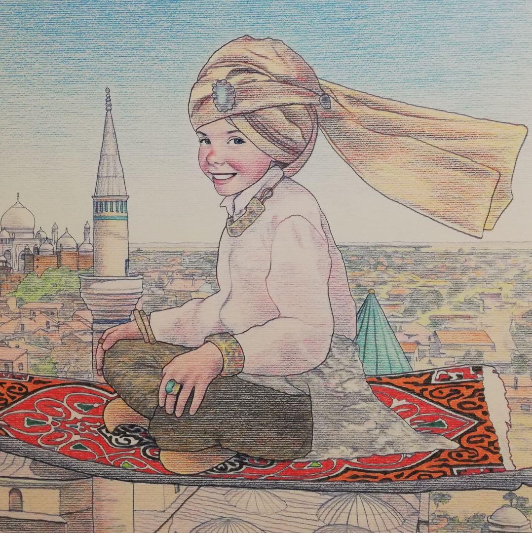 色鉛筆画 イラストレーション原画「アラジンの自由」