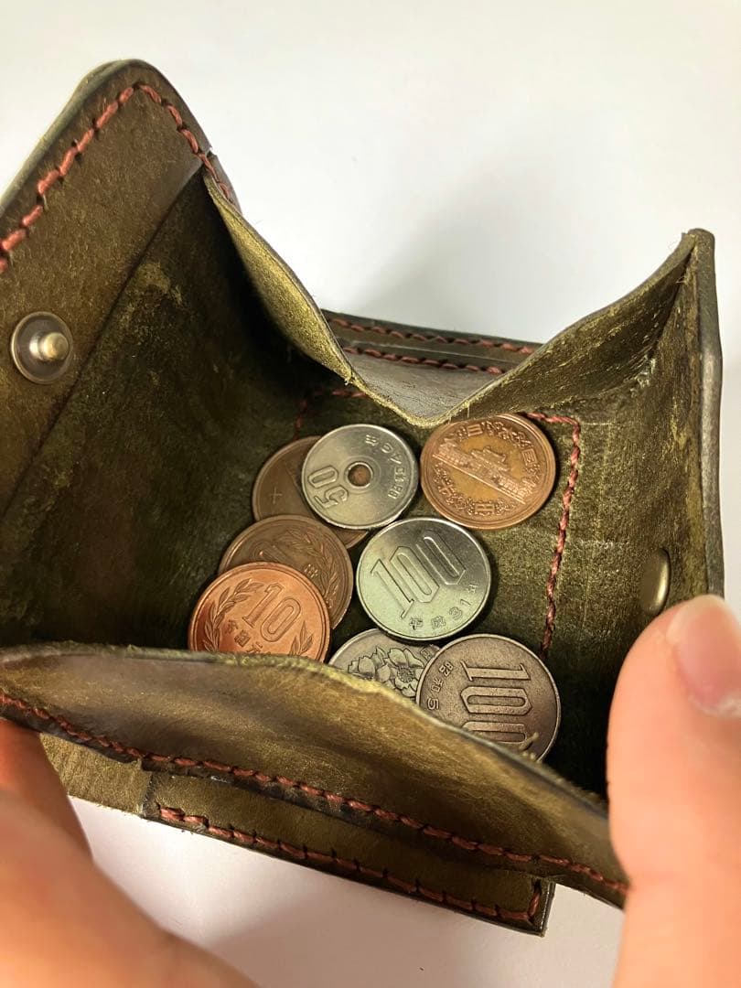 イタリアンレザーの三つ折り財布[オリーブ]