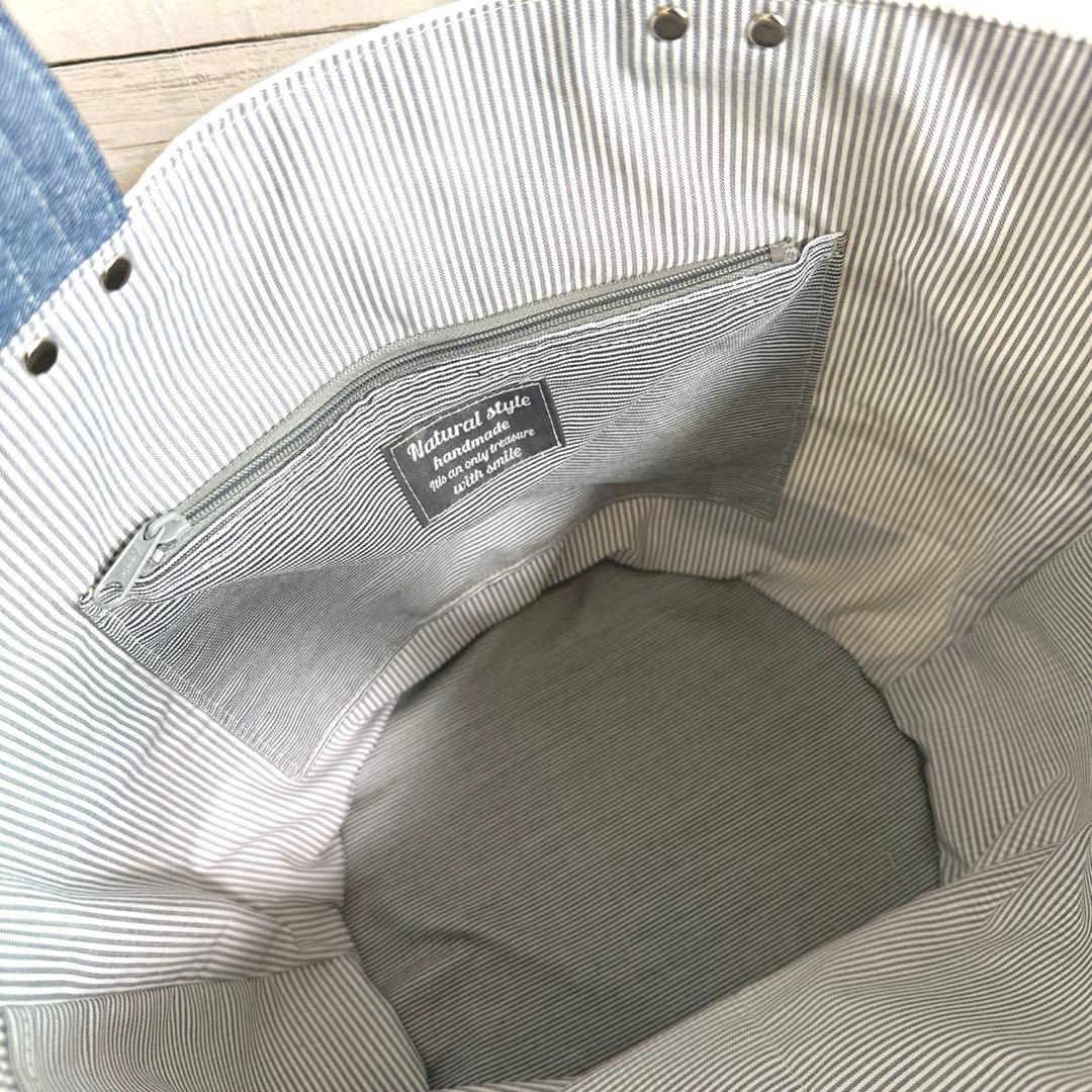 デニムリメイク　まる底　トートバッグ