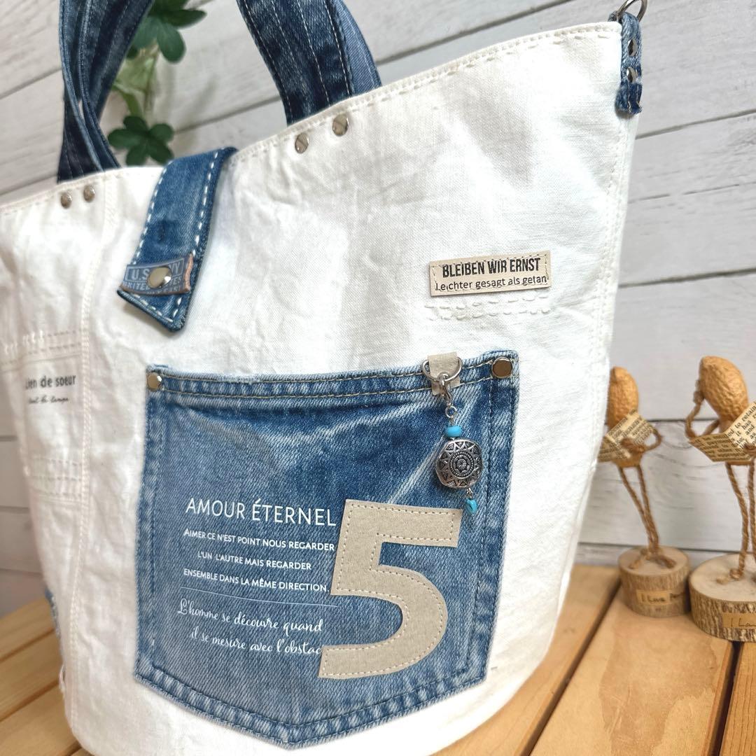 デニムリメイク　まる底　トートバッグ