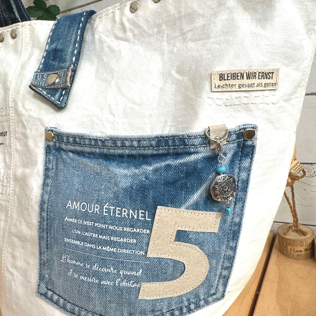 デニムリメイク　まる底　トートバッグ