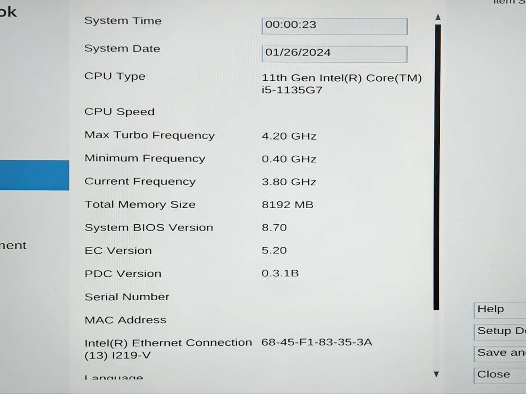 Dynabook G83/HS等用マザーボード i5 1135G7 メモリ8GB
