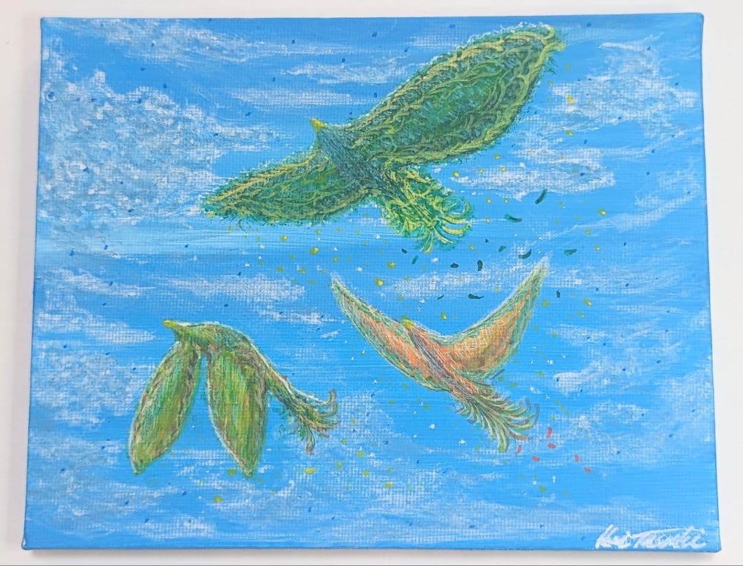 アクリル画 「守護鳥」原画  F0サイズ　図案アート