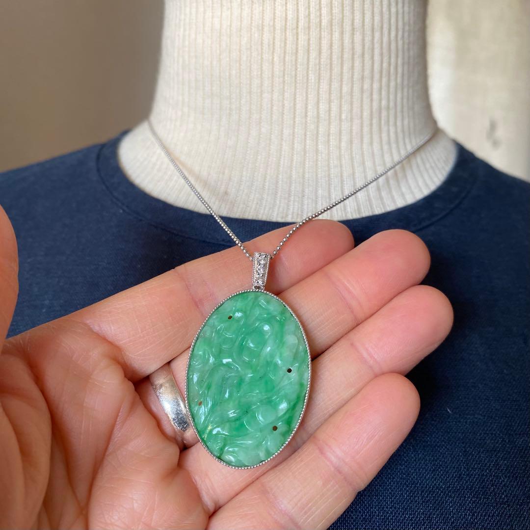 特注品pt950ダイヤ翡翠ペンダントトップ　帯留からのリメイク