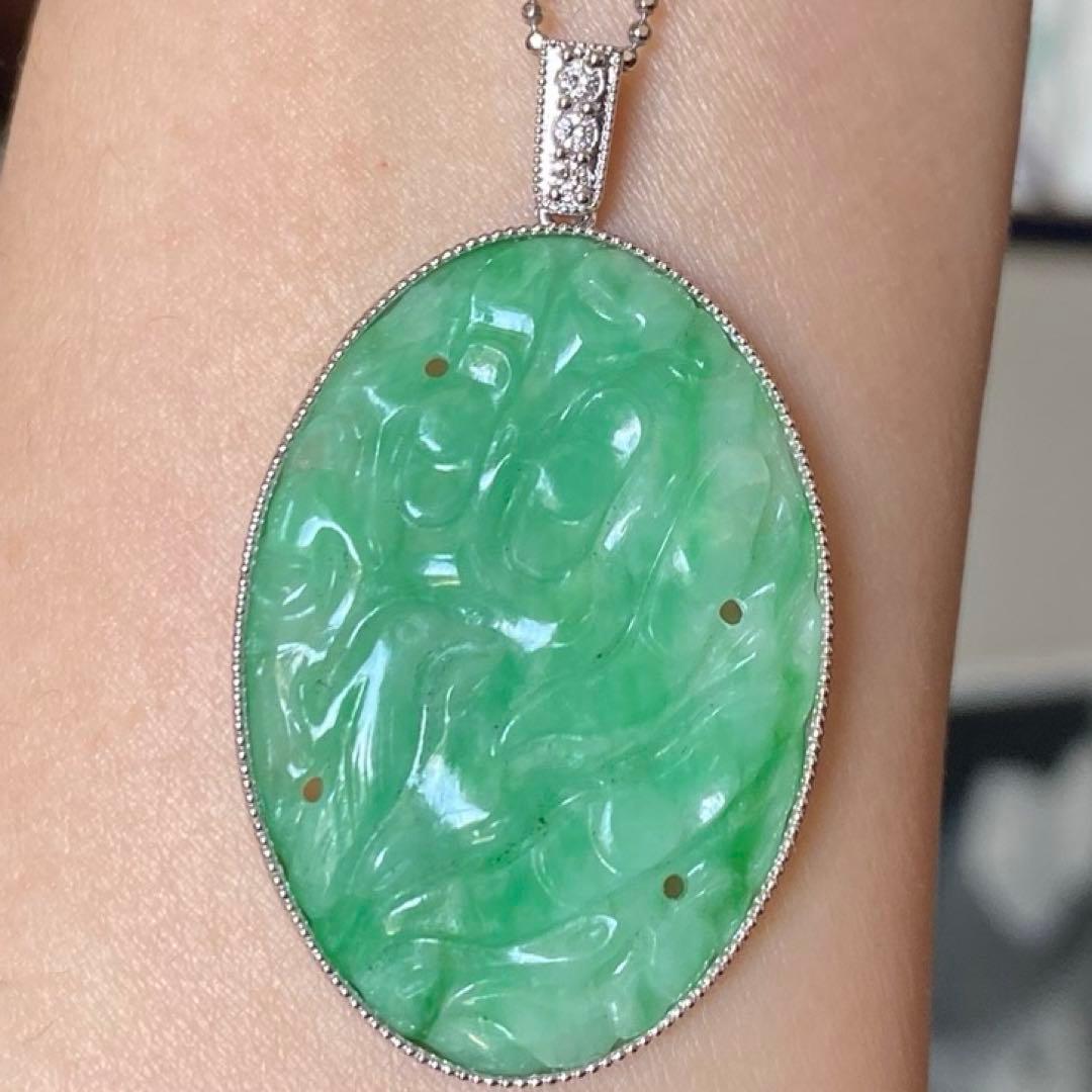 特注品pt950ダイヤ翡翠ペンダントトップ　帯留からのリメイク