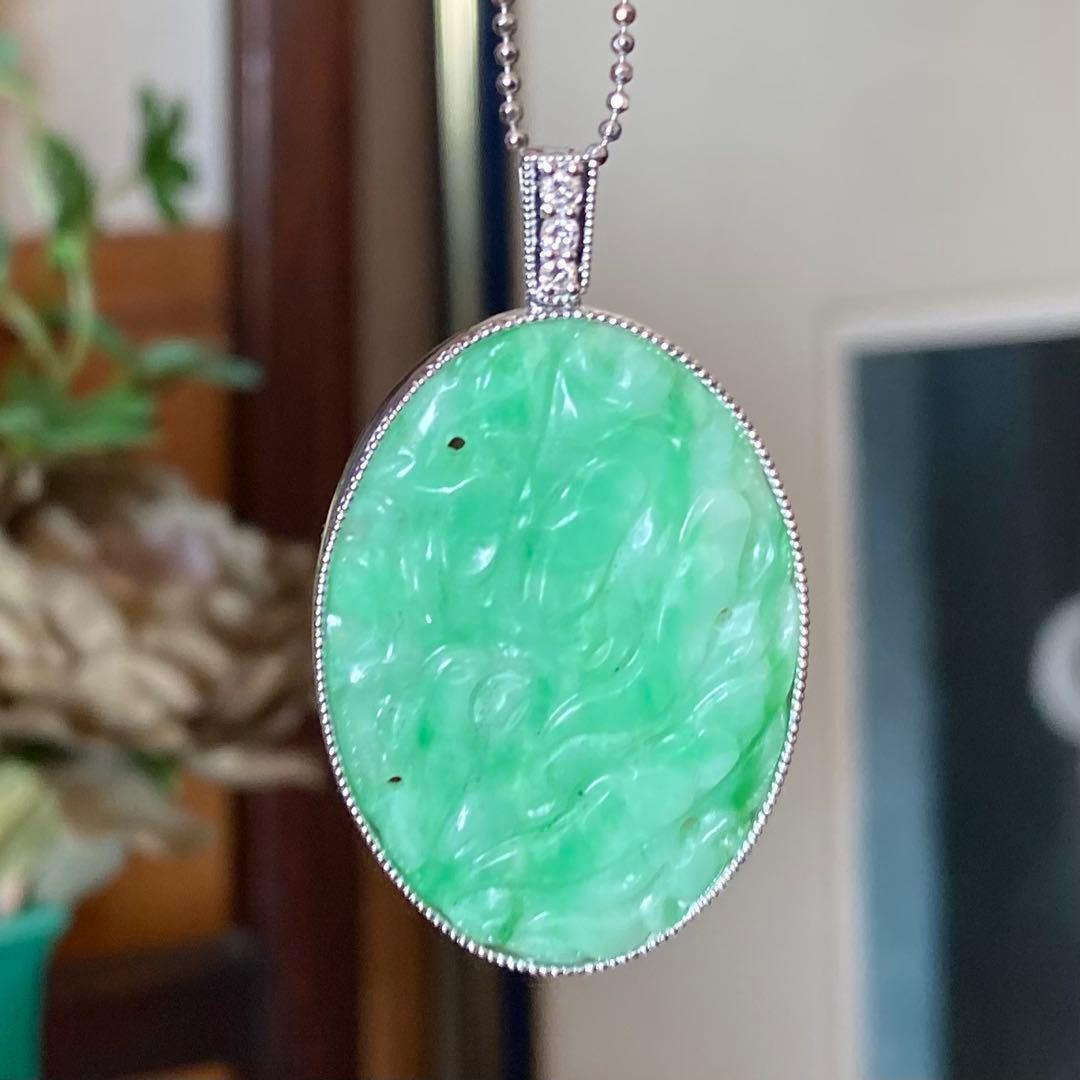 特注品pt950ダイヤ翡翠ペンダントトップ　帯留からのリメイク