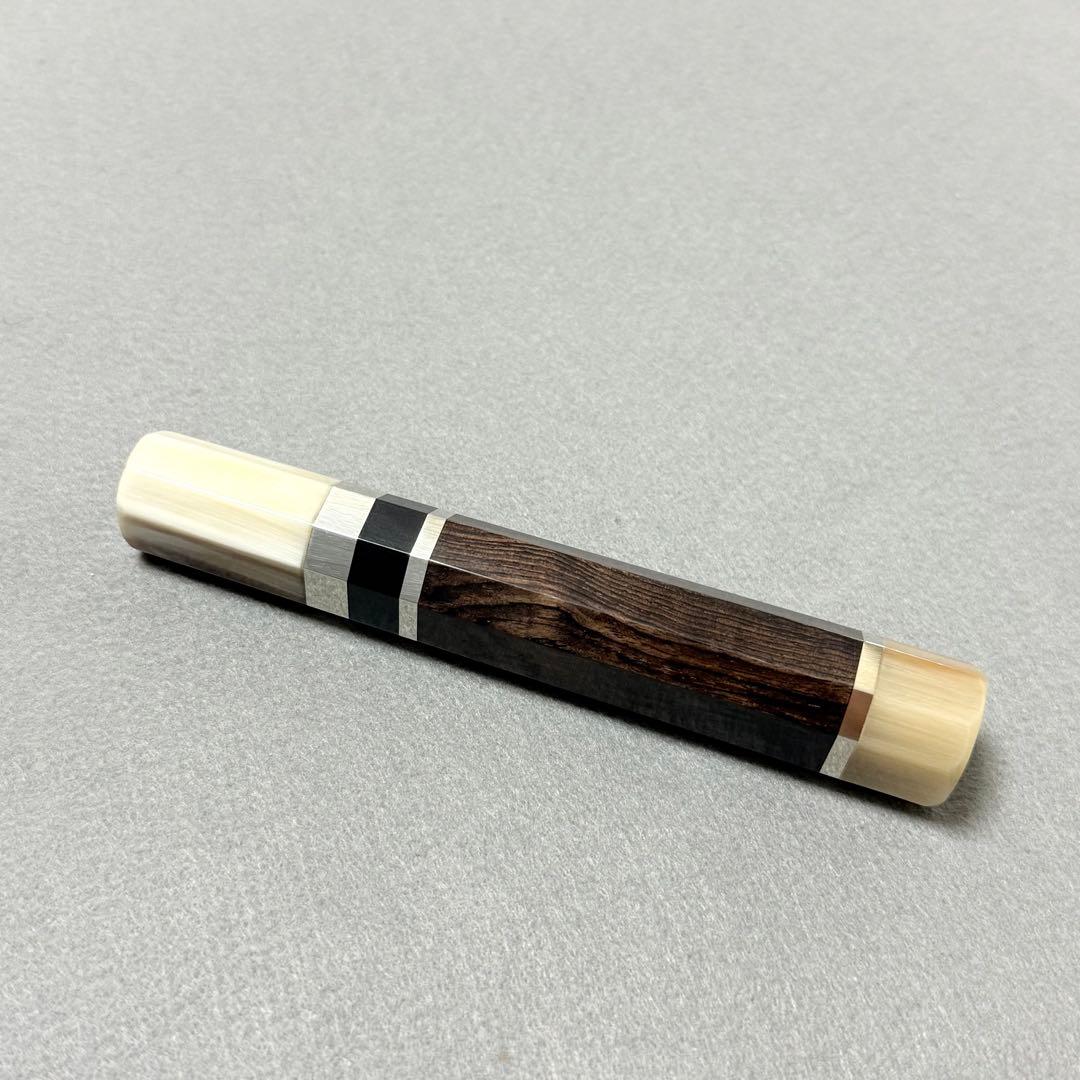 三段銀巻 白水牛角 柳刃240 手作りk 包丁の柄 柳刃8寸 黒檀 八角柄
