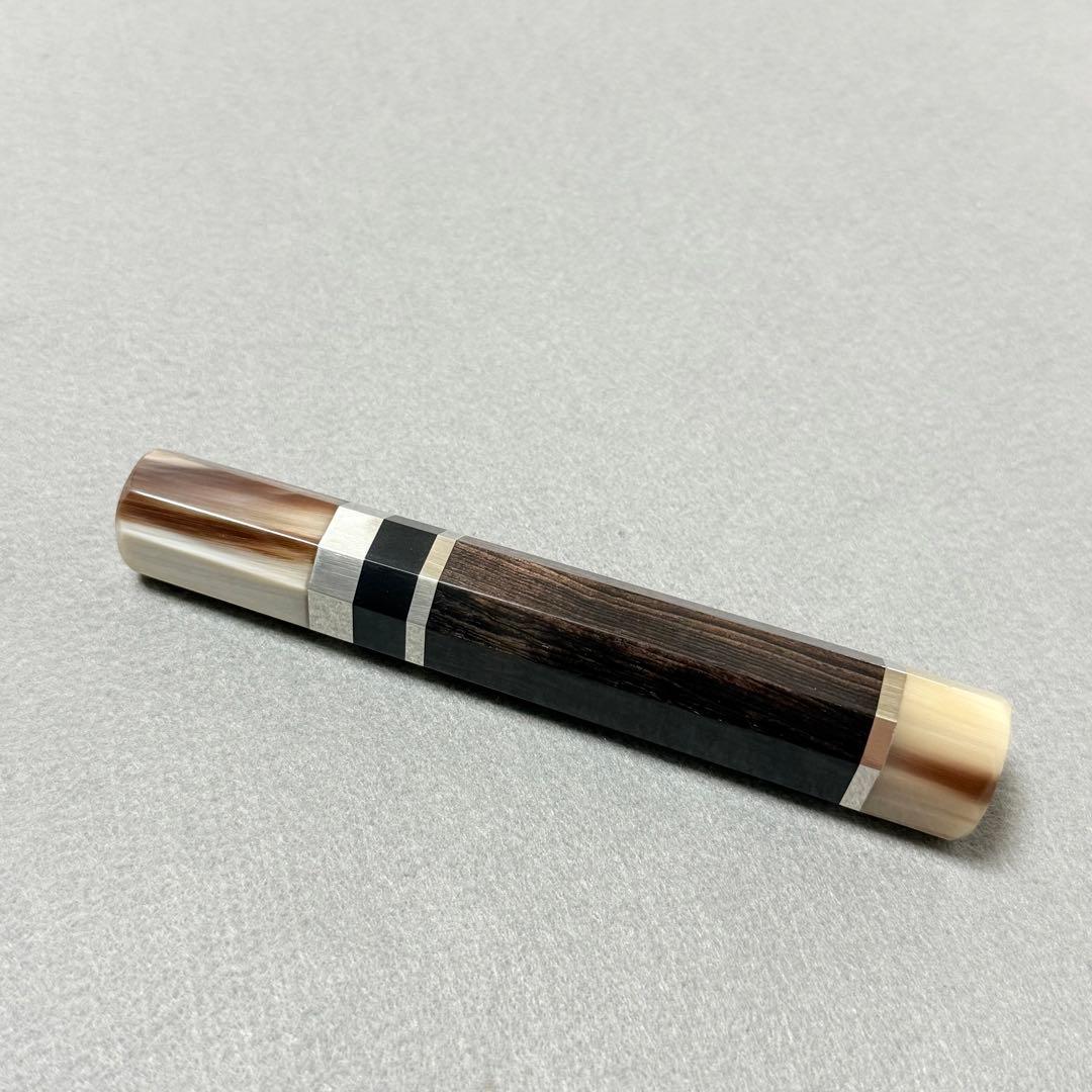三段銀巻 白水牛角 柳刃240 手作りk 包丁の柄 柳刃8寸 黒檀 八角柄