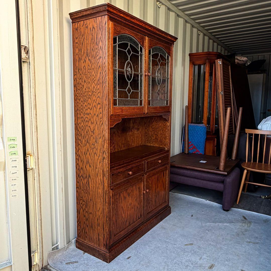 三越家具 ブルージュ 天然木ステンドグラス扉アンティーク食器棚　定価約50万