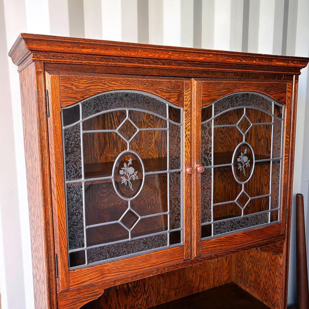 三越家具 ブルージュ 天然木ステンドグラス扉アンティーク食器棚　定価約50万