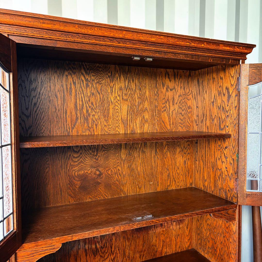 三越家具 ブルージュ 天然木ステンドグラス扉アンティーク食器棚　定価約50万