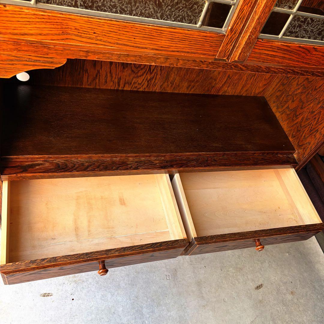 三越家具 ブルージュ 天然木ステンドグラス扉アンティーク食器棚　定価約50万