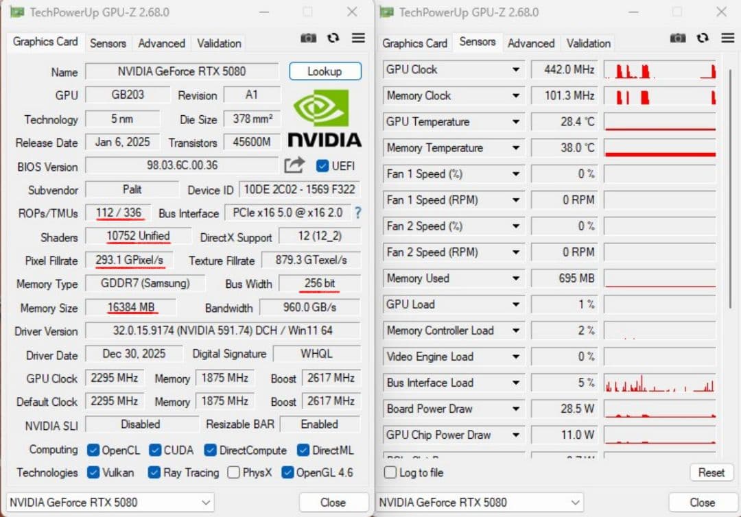 完全稼働！Palit RTX5080 GamingPRO 16GB 稼働期間少