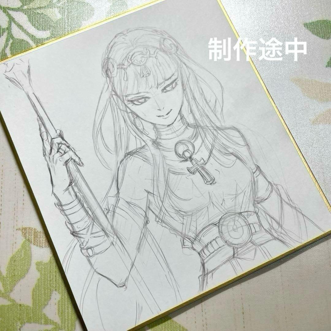 K*u様 手描きオリジナルイラスト アナログ 色紙 水彩 原画