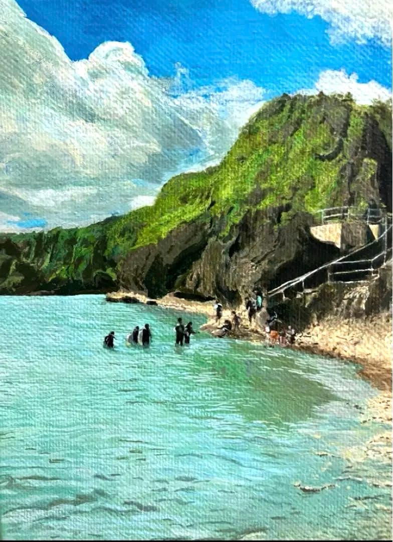 絵画　一点物　風景画　沖縄 真栄田岬　アクリル画　原画　海　インテリア　アート
