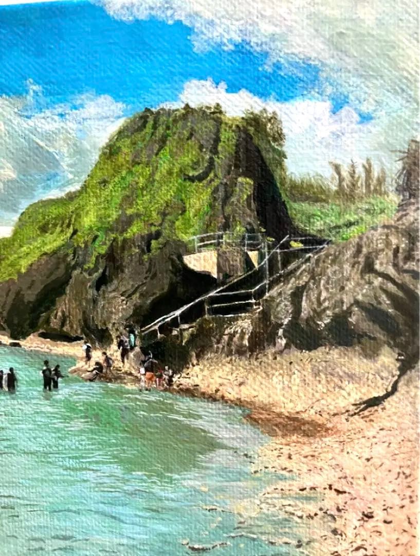 絵画　一点物　風景画　沖縄 真栄田岬　アクリル画　原画　海　インテリア　アート