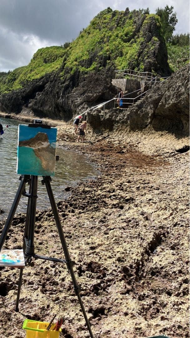 絵画　一点物　風景画　沖縄 真栄田岬　アクリル画　原画　海　インテリア　アート