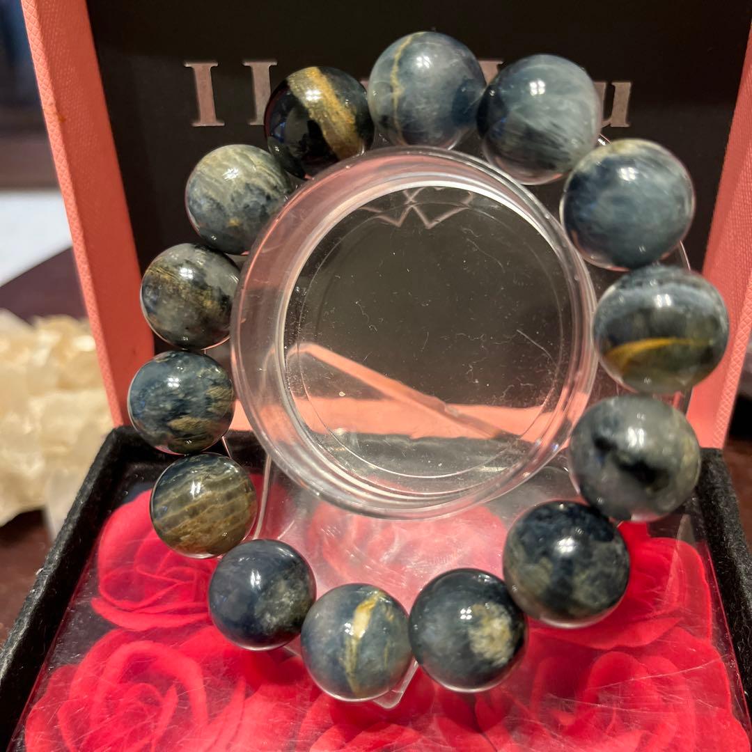 天然石ブレスレット　ブルーサゲニティッククォーツ　大玉