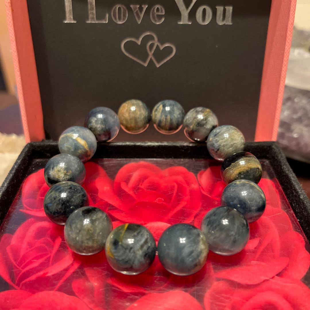 天然石ブレスレット　ブルーサゲニティッククォーツ　大玉