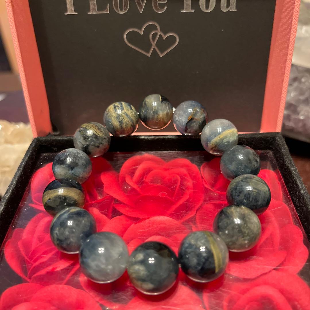 天然石ブレスレット　ブルーサゲニティッククォーツ　大玉