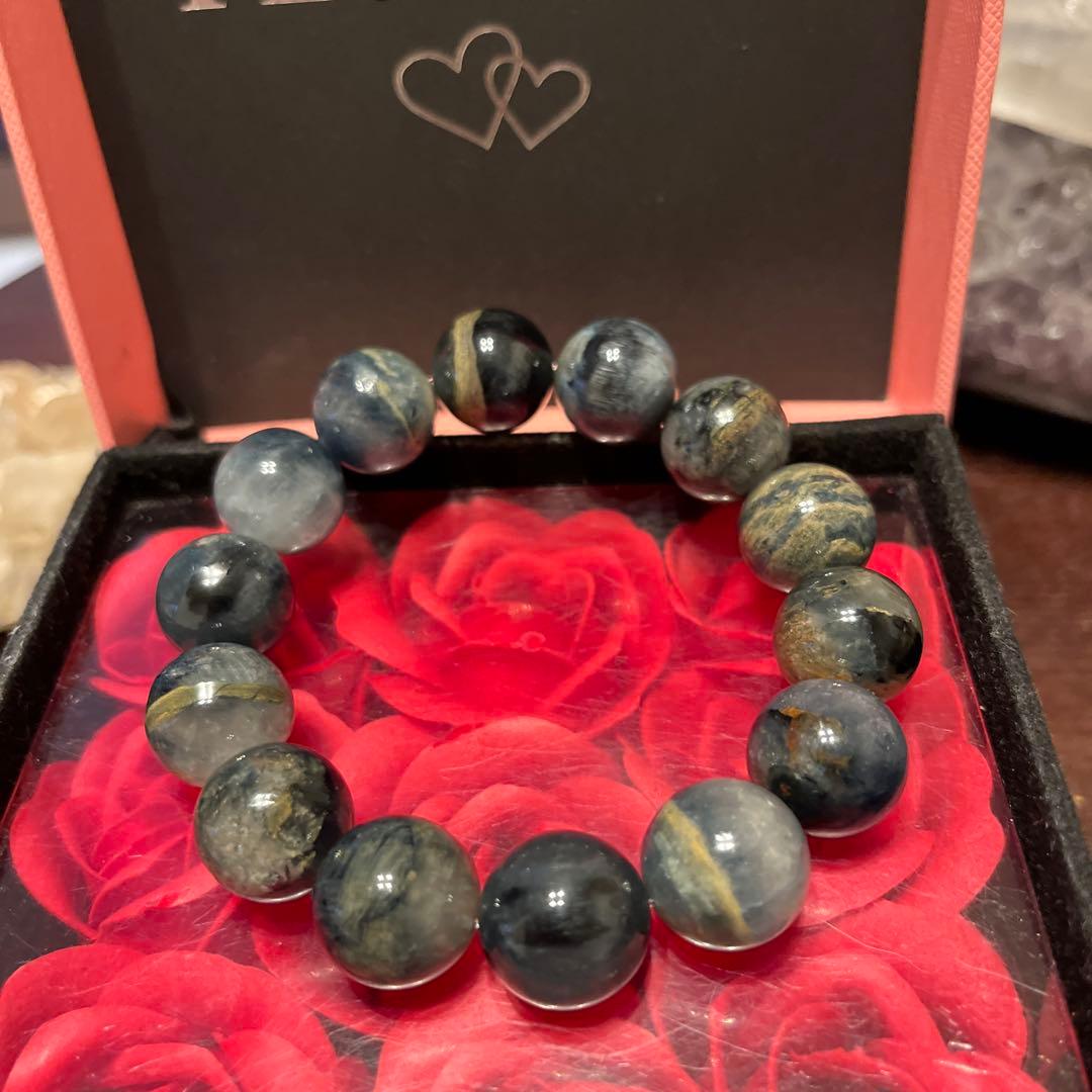 天然石ブレスレット　ブルーサゲニティッククォーツ　大玉