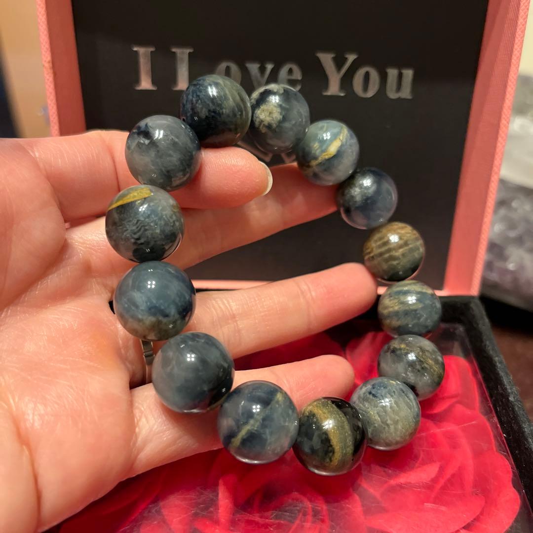 天然石ブレスレット　ブルーサゲニティッククォーツ　大玉