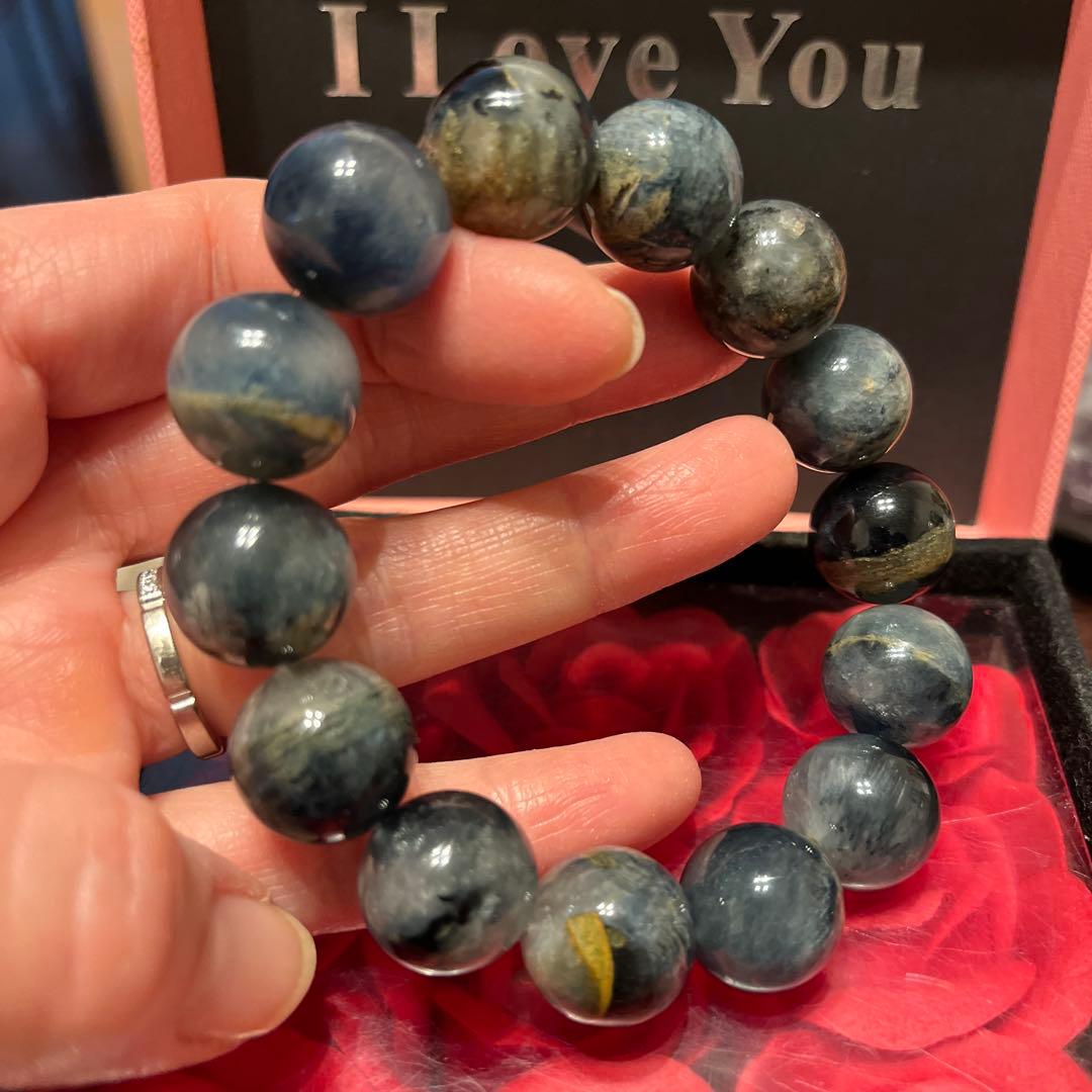 天然石ブレスレット　ブルーサゲニティッククォーツ　大玉
