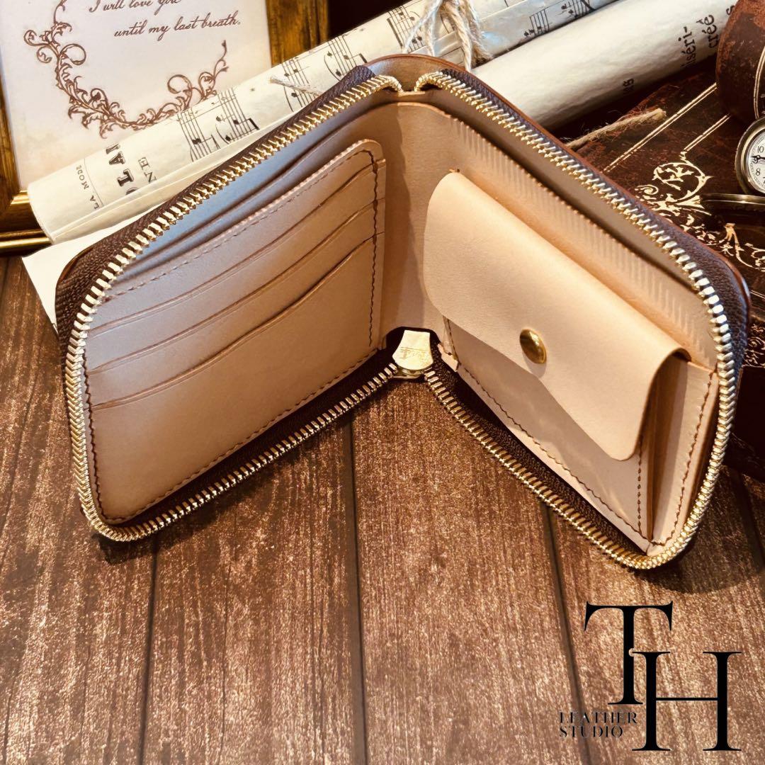 コードバン　ラウンドジップウォレット　レーデルオガワ　二つ折り　コーヒーブラウン