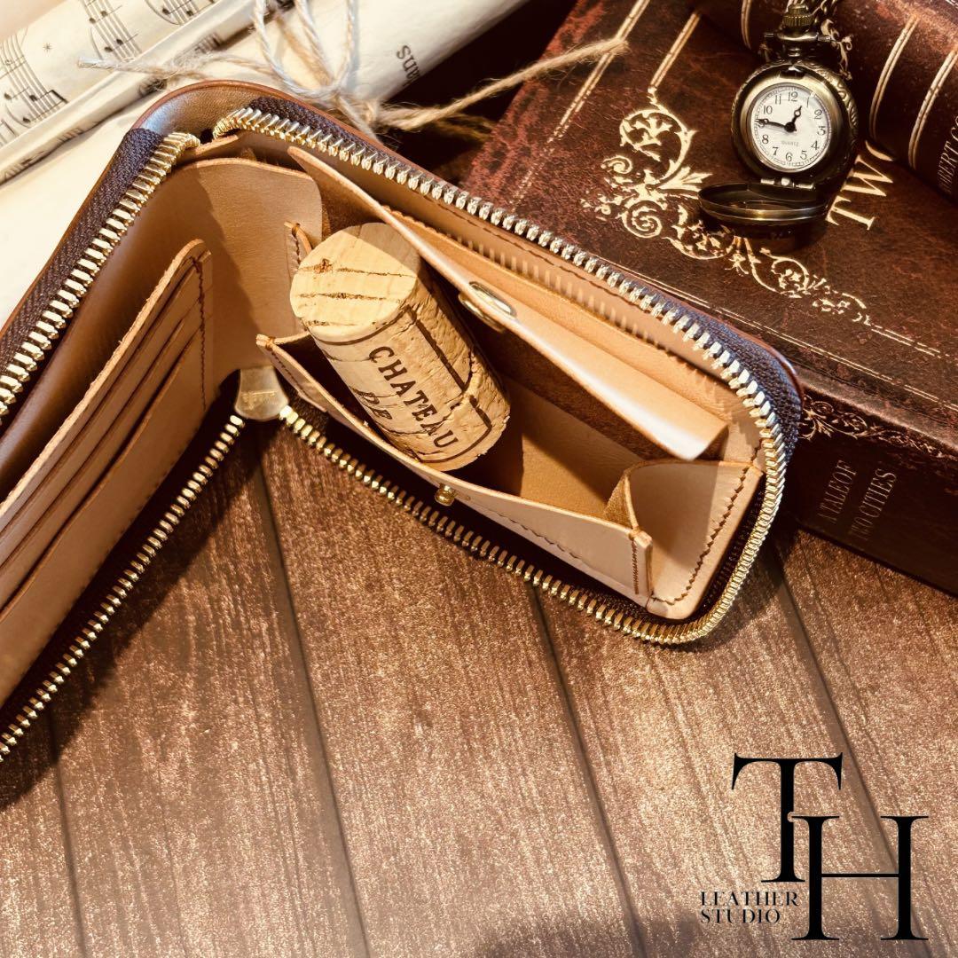 コードバン　ラウンドジップウォレット　レーデルオガワ　二つ折り　コーヒーブラウン