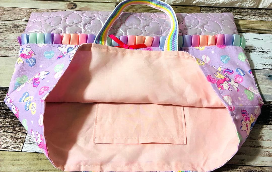 ユニコーン　ハンドメイド　レッスンバッグ　女の子　入学入園　セット　キルティング