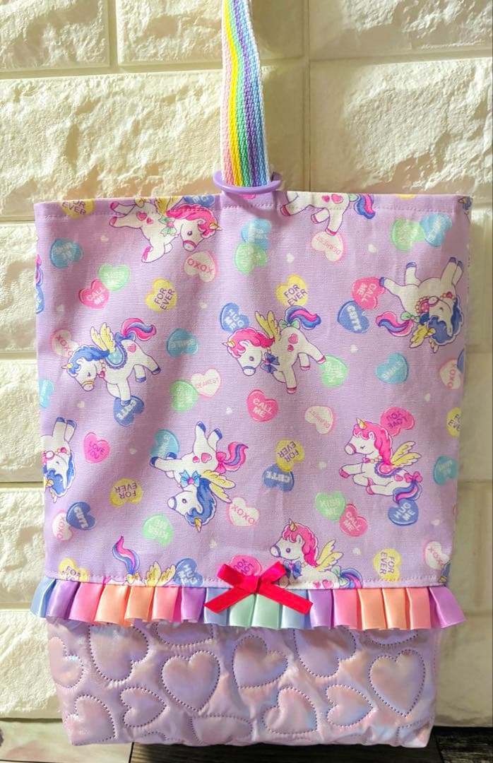 ユニコーン　ハンドメイド　レッスンバッグ　女の子　入学入園　セット　キルティング
