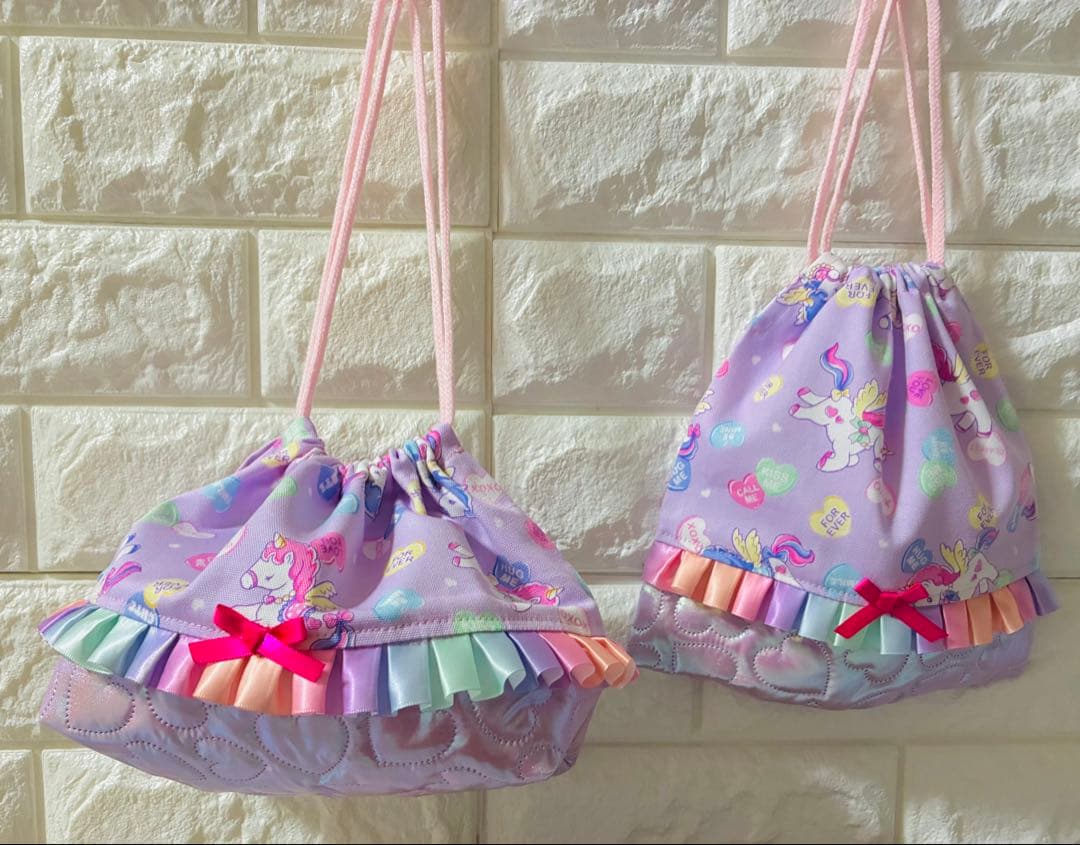 ユニコーン　ハンドメイド　レッスンバッグ　女の子　入学入園　セット　キルティング