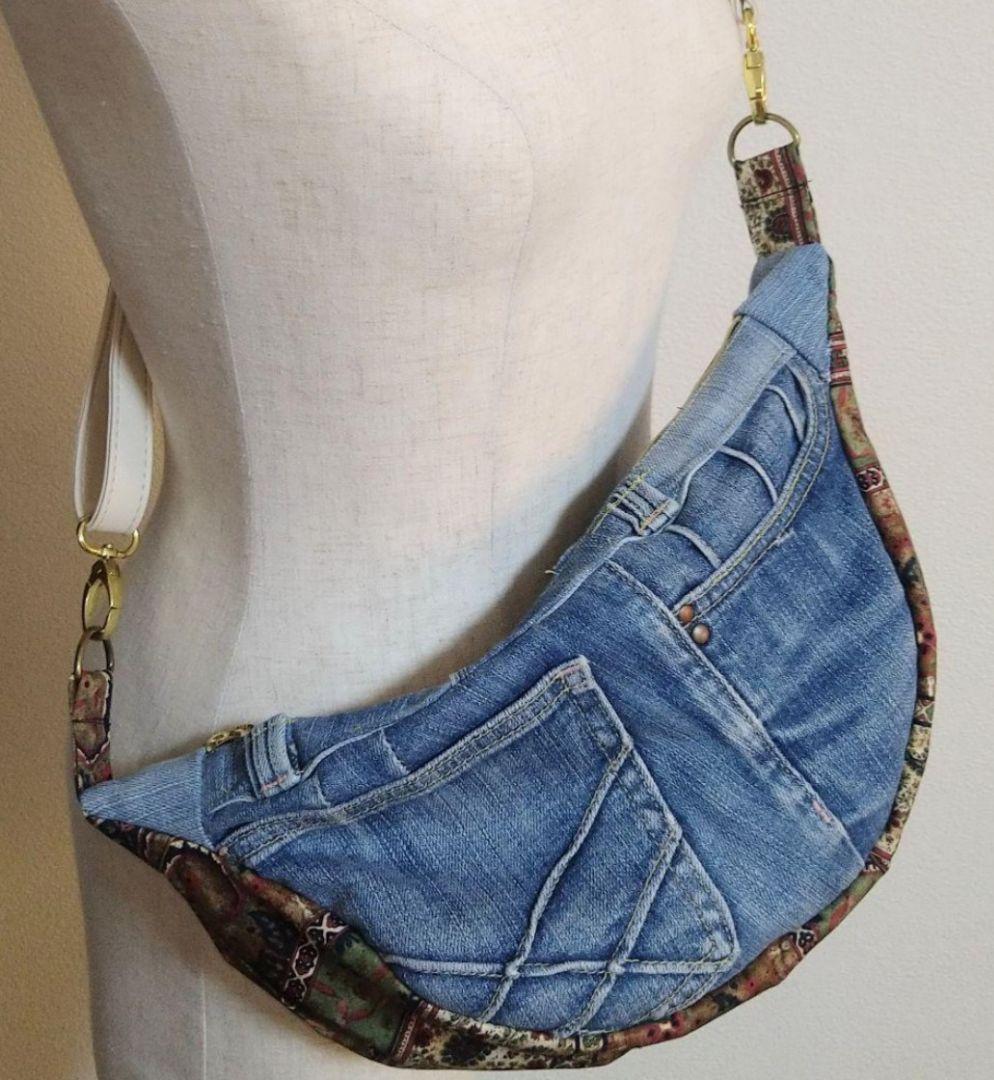 現品限り♡デニムリメイク お洒落Vintage♪ ラウンドショルダーバッグ