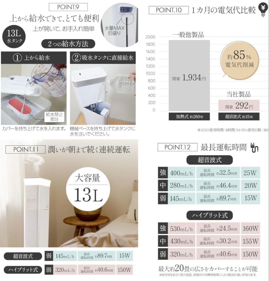 ONE-STEP 20畳用 静音加湿器 タワー型 UV加熱除菌