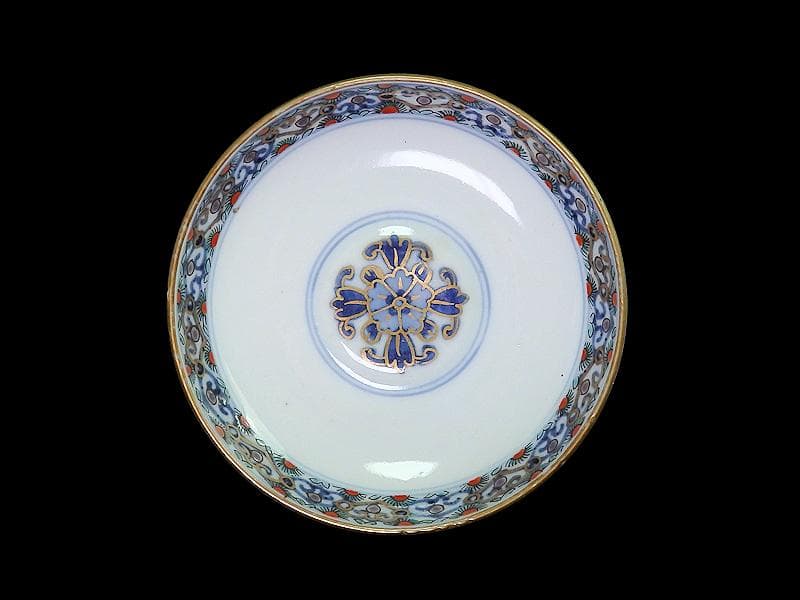 古伊万里　金襴手　鳳凰に宝珠　花唐草の図　蓋茶碗　E878AS-DCo