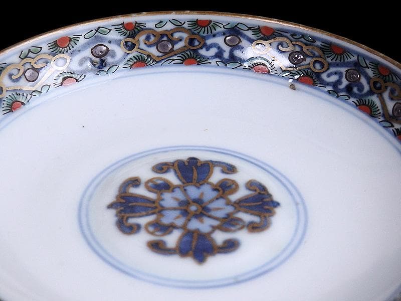 古伊万里　金襴手　鳳凰に宝珠　花唐草の図　蓋茶碗　E878AS-DCo