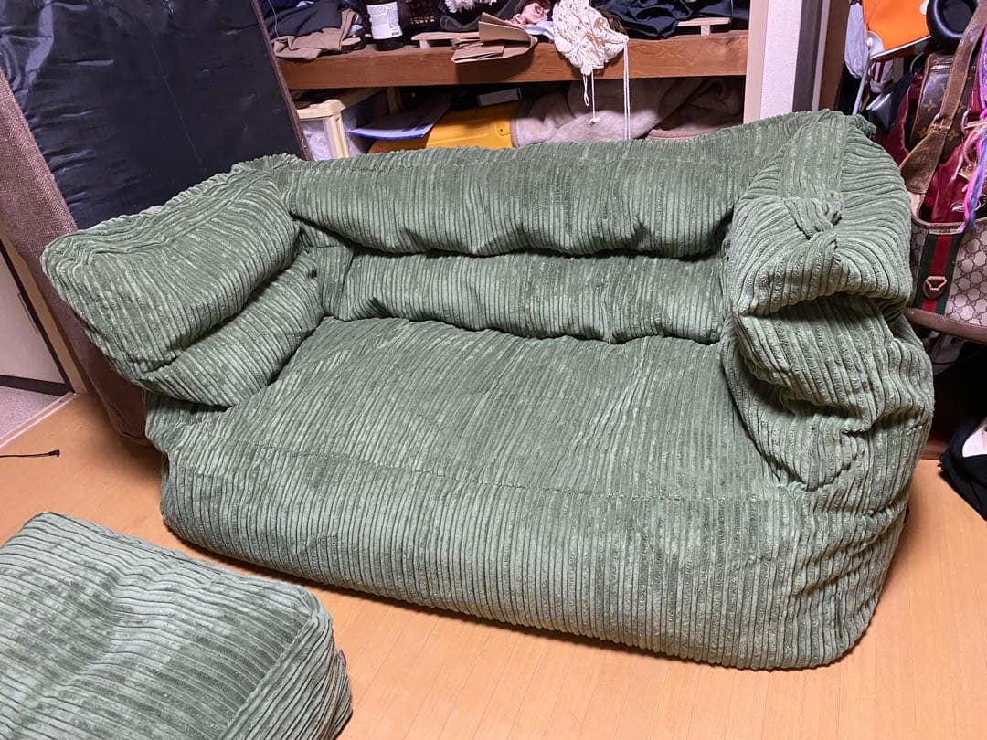 【美品】lounge pug ソファ　ビーズ　2人掛け　グリーン　オッドマン　緑