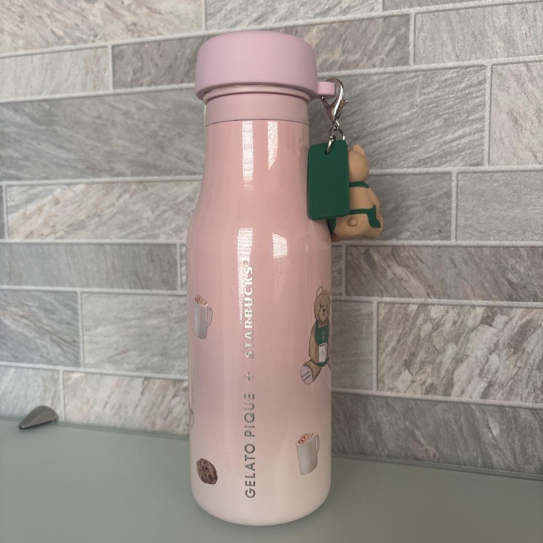 リッドカバーベアチャーム付きステンレスボトル ソフトピンク 473ml